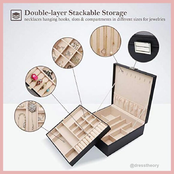 Large 2-Layer Leather Jewelry Organizer with Removable Earring Pad - Picture 5 of 8